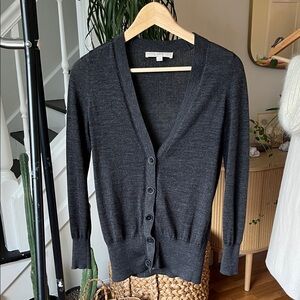 LOFT Charcoal Gray V‑Neck Button Cardigan XS